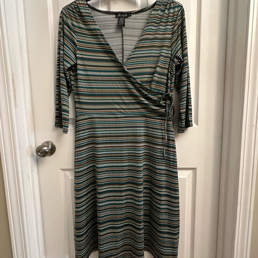 Roulette Green and Black Striped Long Sleeve Dress